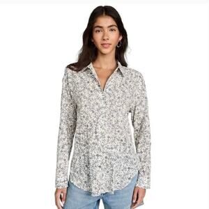 XIRENA Beau Shirt - Floral - Long Sleeve Button Down Top - Cream Blue Pink - M